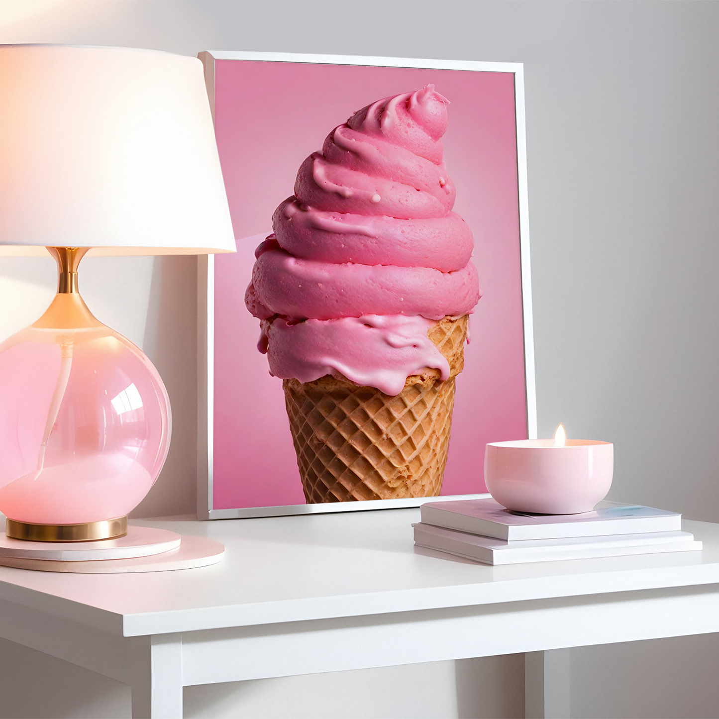 Pink Ice Cream Cone Print