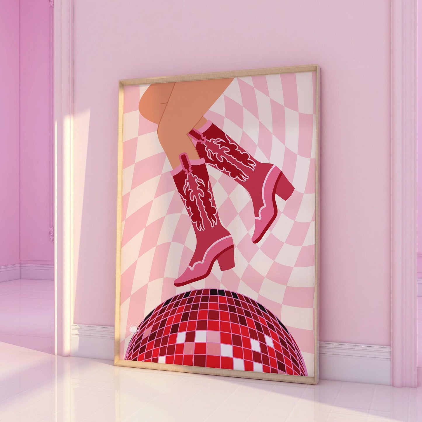 Disco Cowgirl Boots Pink Print