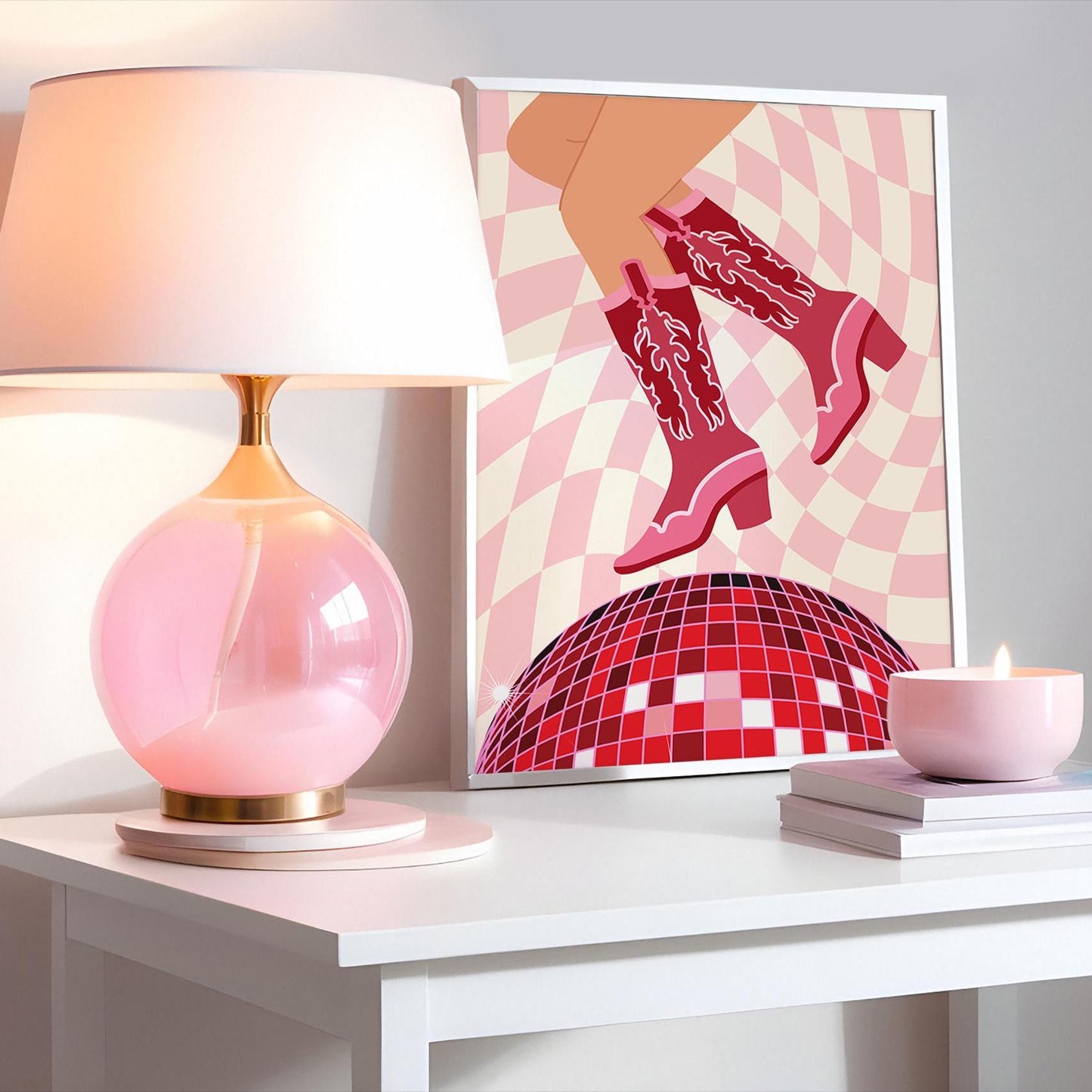 Disco Cowgirl Boots Pink Print