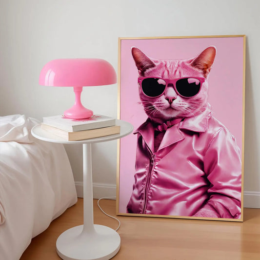 Cool Pink Kitty Cat in Sunglasses Pink Print