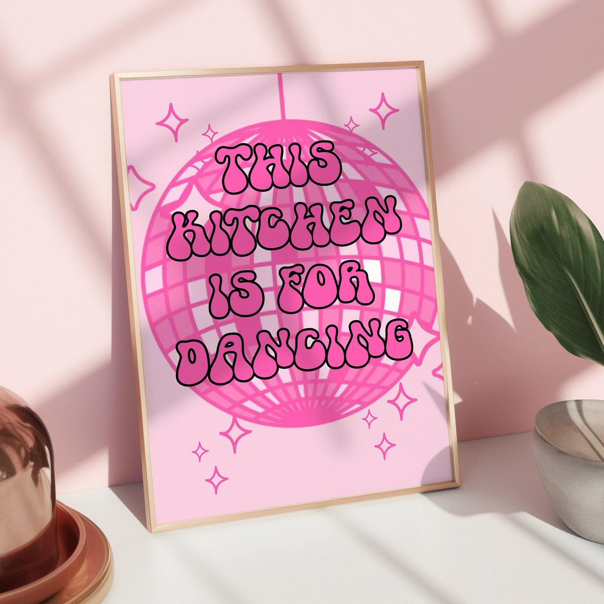 This kitchen is for dancing Pink Print