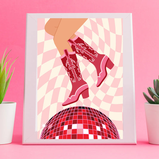 Disco Cowgirl Boots Pink Print