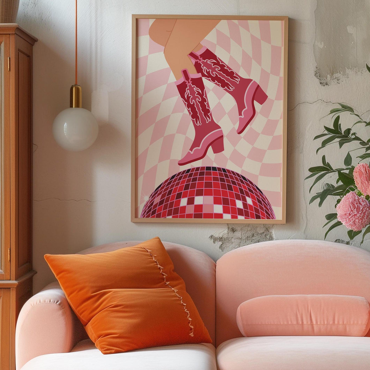 Disco Cowgirl Boots Pink Print