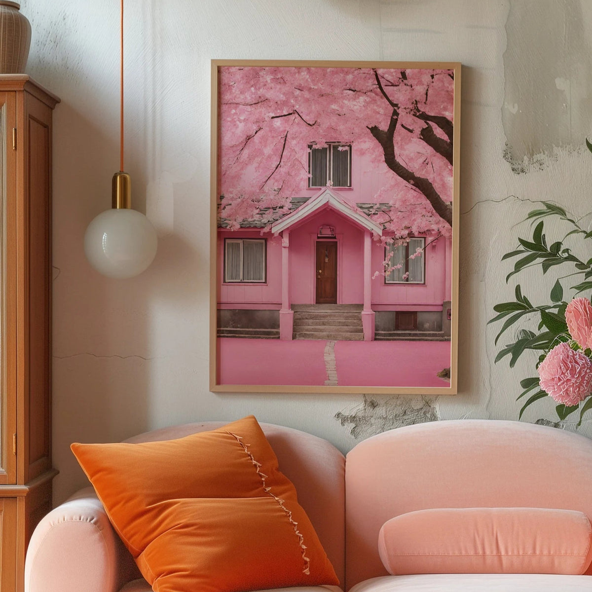 Cherry Blossom House Pink Print
