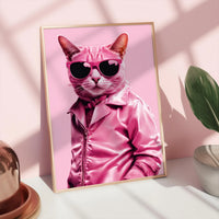 Cool Pink Kitty Cat in Sunglasses Pink Print