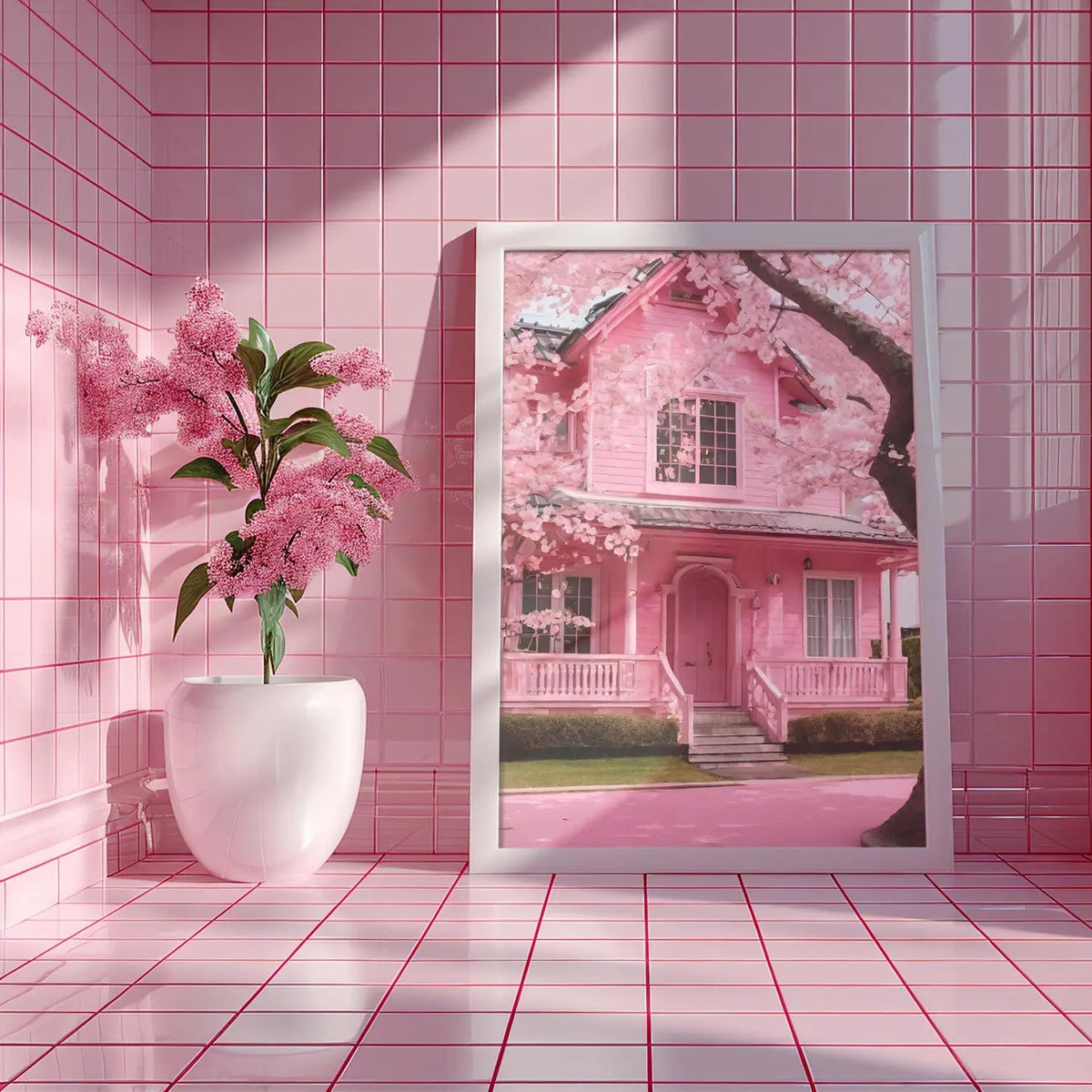 Cherry Blossom House Pink Print