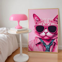 Cool Pink Kitty Cat in Sunglasses Pink Print