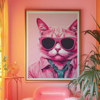 Cool Pink Kitty Cat in Sunglasses Pink Print