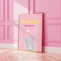 She's Everything, He's Just Ken Pink Print, Barbie Movie Quotes, Barbie Inspired Art Print, Pink Art Print, Barbie Aesthetic, Barbiecore