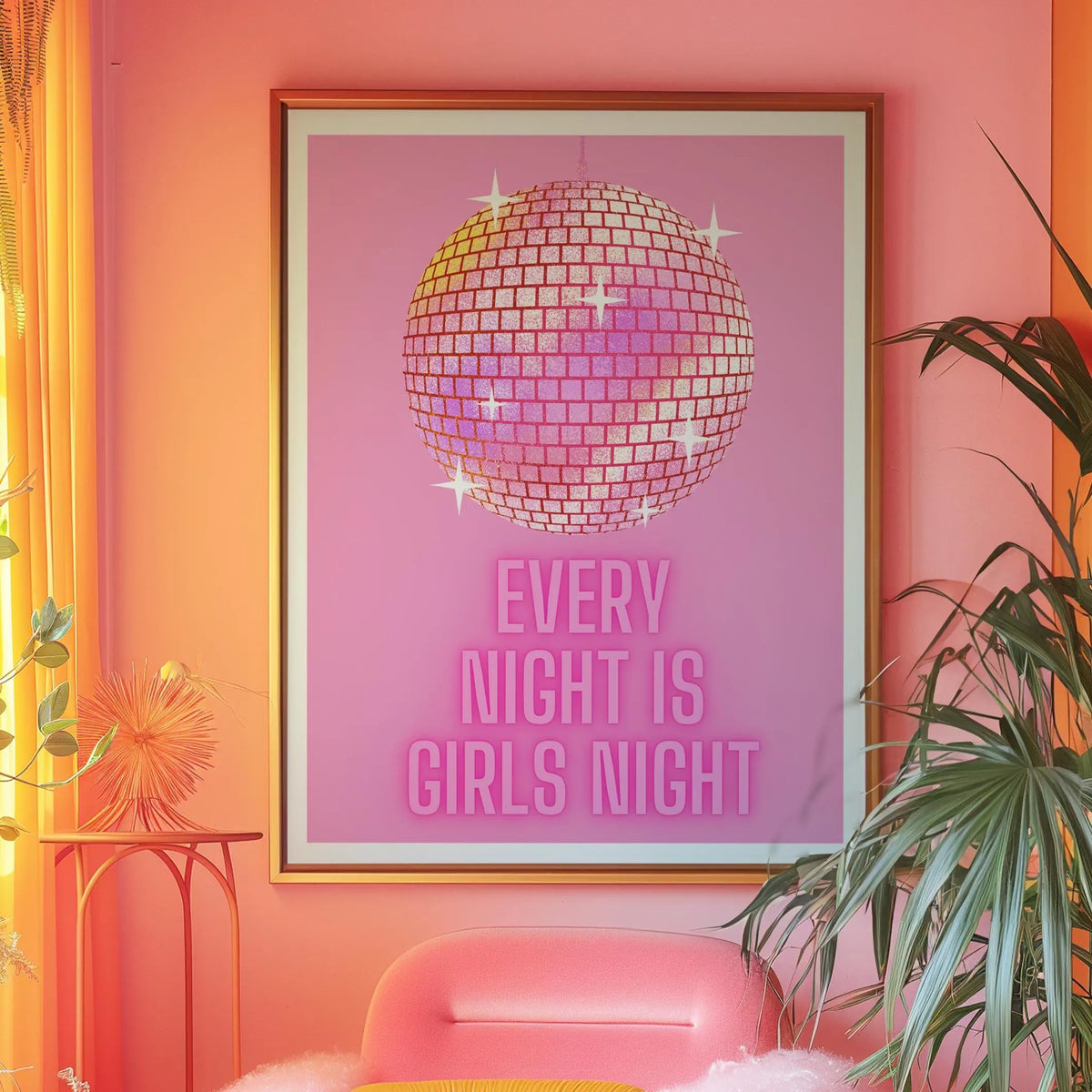 Pink Disco Ball Every night is girl's night Pink Print