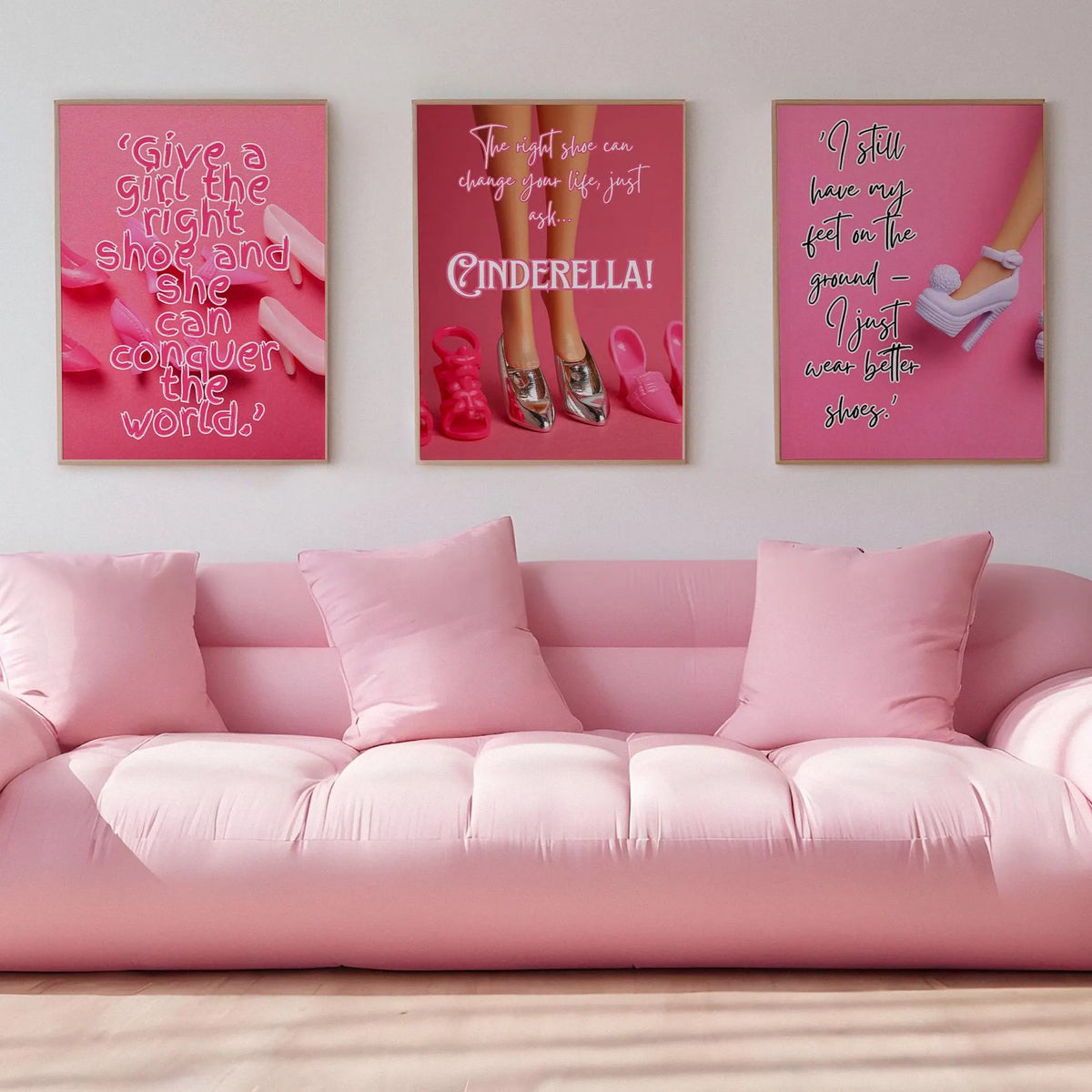 Give a girl the right shoe and she can conquer the world Pink Print